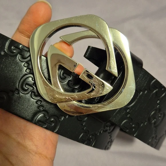 Authentic Gucci Black Guccissima Square Embossed Leather Belt 36/90 - Picture 2 of 7